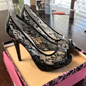 Guess lace and patent leather platform heels.